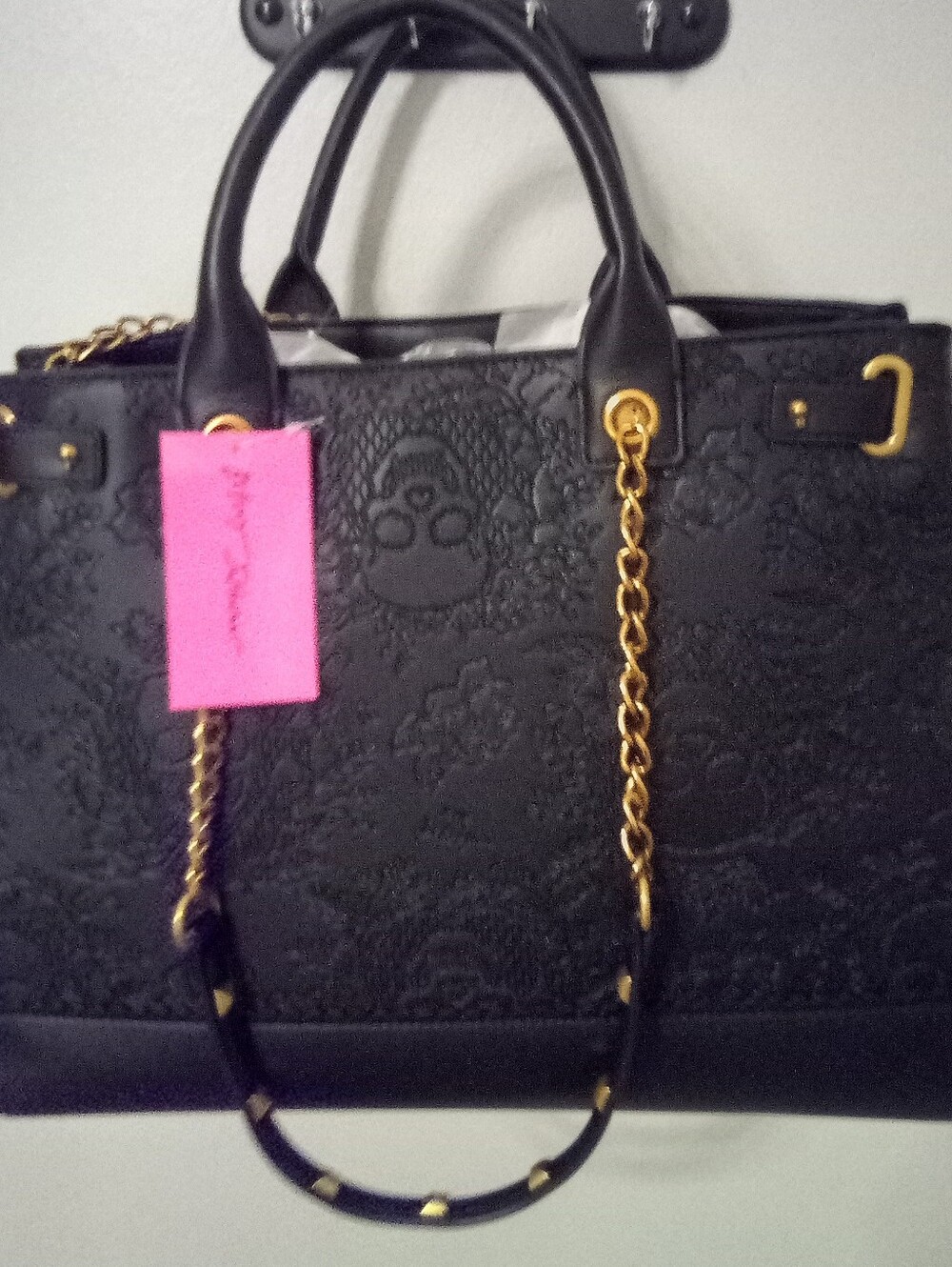 Black Betsey Johnson Skull Satchel/Tote - Picture 3 of 7